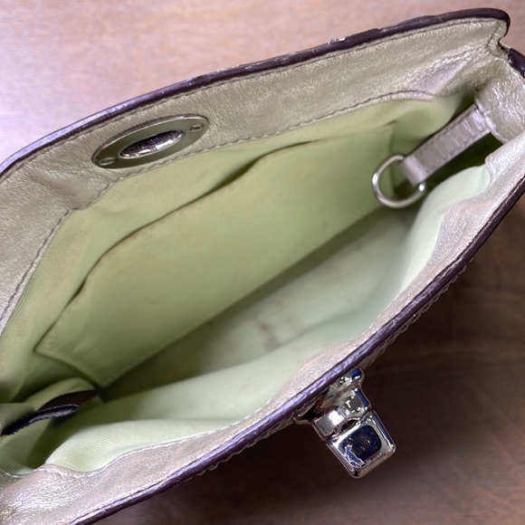 Coach Vachetta Signature C Canvas & Silver Metallic Leather Small Turn Lock Bag - Picture 9 of 10